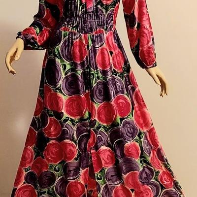 Vtg 60s fluid Purple/Pink  country Vibe Maxi dress