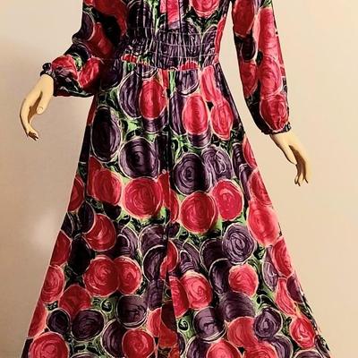 Vtg 60s fluid Purple/Pink  country Vibe Maxi dress