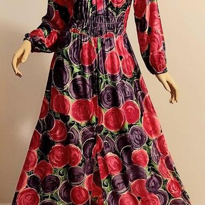 Vtg 60s fluid Purple/Pink  country Vibe Maxi dress