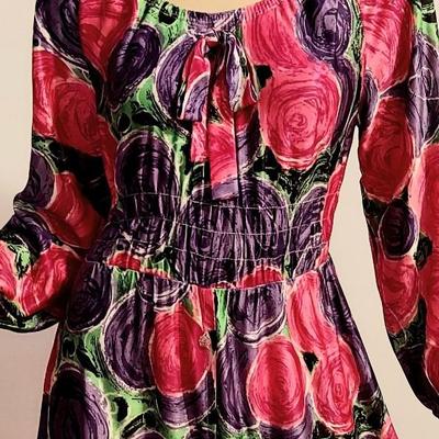 Vtg 60s fluid Purple/Pink  country Vibe Maxi dress