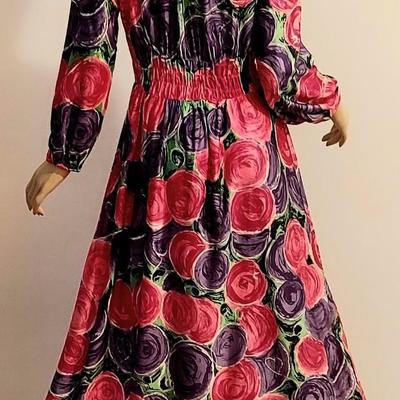 Vtg 60s fluid Purple/Pink  country Vibe Maxi dress