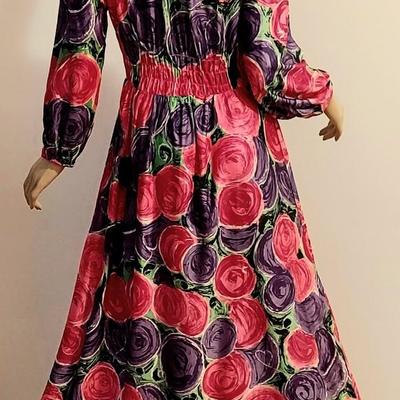 Vtg 60s fluid Purple/Pink  country Vibe Maxi dress