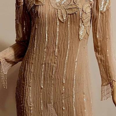 Vtg 70s Layering Silk Embellished  Jack Bryan Fringed dress