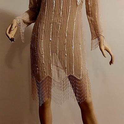 Vtg 70s Layering Silk Embellished  Jack Bryan Fringed dress