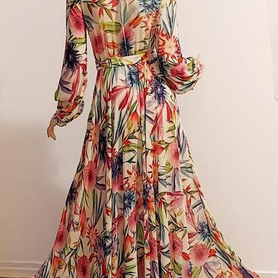 Stunning Floral Chiffon Maxi Gown w/Sash Belt