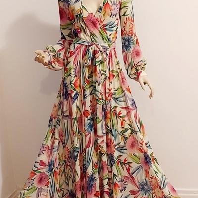 Stunning Floral Chiffon Maxi Gown w/Sash Belt