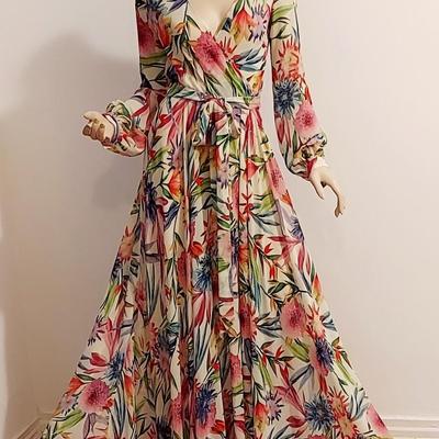 Stunning Floral Chiffon Maxi Gown w/Sash Belt