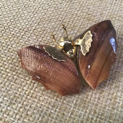 Vintage Brooch Gold Tone Genuine /Shell Stone Butterfly