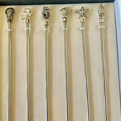 Set of 6 Stainless Coastal  Cocktail Stirring Spoons