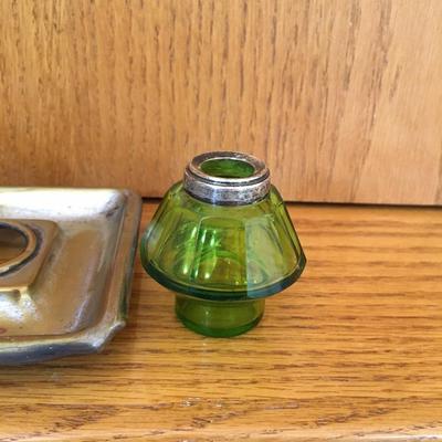 Vintage inkwell set with deer head center