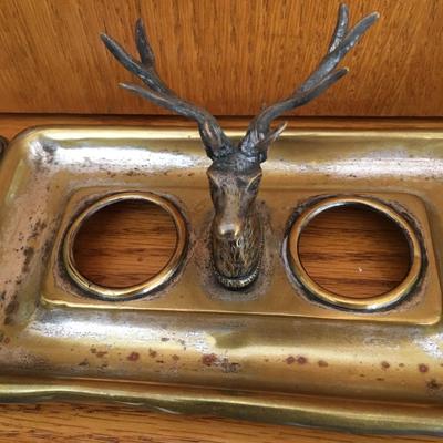 Vintage inkwell set with deer head center