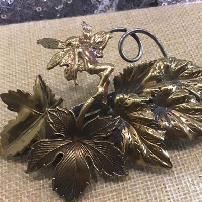 Vintage Made In France Ornate Flowers Fairy Antique Gold Tone Hair Clip Barrette