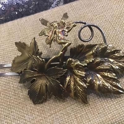 Vintage Made In France Ornate Flowers Fairy Antique Gold Tone Hair Clip Barrette