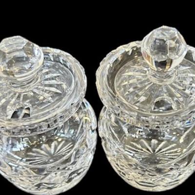 Waterford Crystal Jam Jar/Mustard Pot with Lid - Set of 2