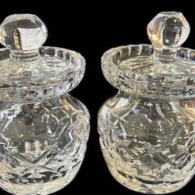 Waterford Crystal Jam Jar/Mustard Pot with Lid - Set of 2