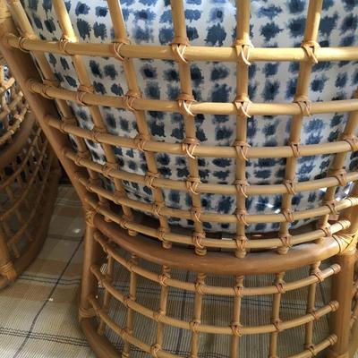 Pair of Boho Chic Barrel back bamboo arm chairs