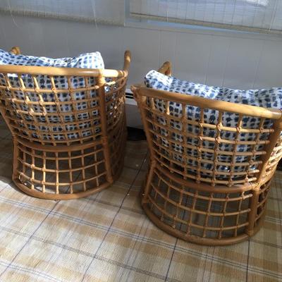 Pair of Boho Chic Barrel back bamboo arm chairs