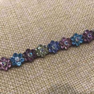 Multicolored Aurora Borealis Rhinestone Flower Bracelet