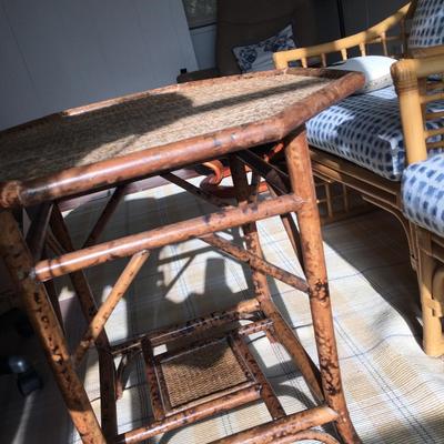 Vintage faux tortoise bamboo side table