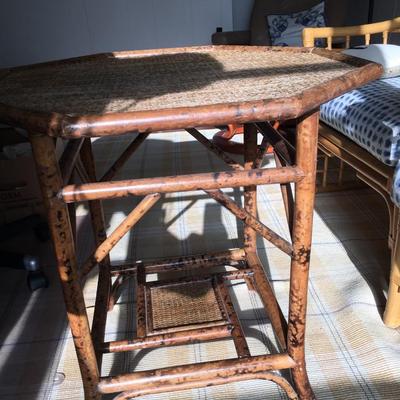 Vintage faux tortoise bamboo side table