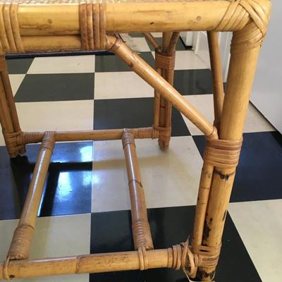 Pair rattan and bamboo end table.