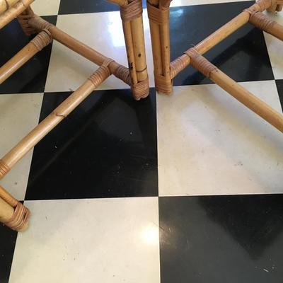 Pair rattan and bamboo end table.