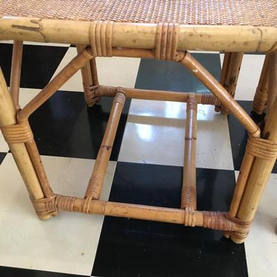 Pair rattan and bamboo end table.