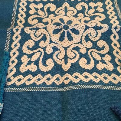 Vintage cotton blue abstract tablecloth and napkins