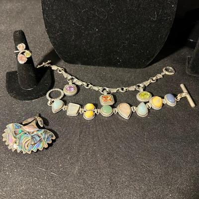 Sterling Abalone Shell Brooch & More (K-RG)