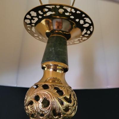 Green Marble and Brass Lamps with a Matching Candlestick (D-DW)