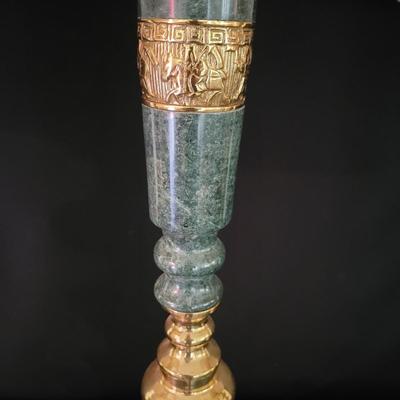 Green Marble and Brass Lamps with a Matching Candlestick (D-DW)