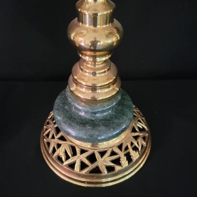 Green Marble and Brass Lamps with a Matching Candlestick (D-DW)