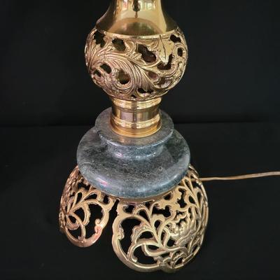 Green Marble and Brass Lamps with a Matching Candlestick (D-DW)