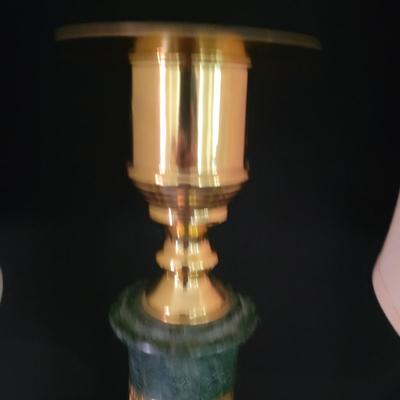 Green Marble and Brass Lamps with a Matching Candlestick (D-DW)