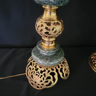 Green Marble and Brass Lamps with a Matching Candlestick (D-DW)