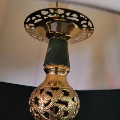 Green Marble and Brass Lamps with a Matching Candlestick (D-DW)