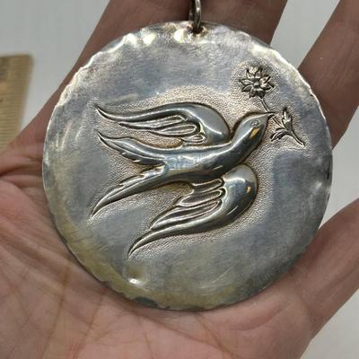 Vintage Towle Sterling Silver Tree of Life & Peace Dove Pendant Ornament