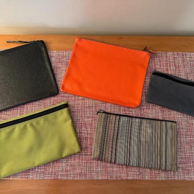 West Elm "Stash" Black Leather Zipper Pouch + 4 Additional Zipper Pouches