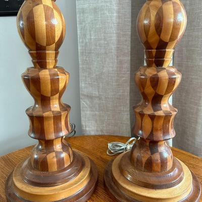 Set of 2 Very Cool 2-Tone Wood Lamps