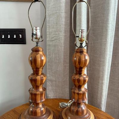 Set of 2 Very Cool 2-Tone Wood Lamps