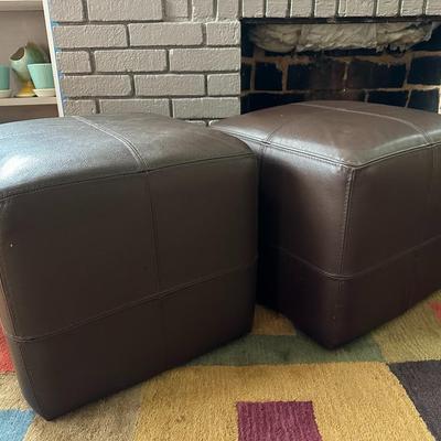2 Leather-type Small Ottomans