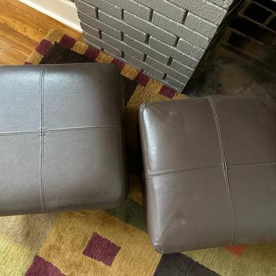 2 Leather-type Small Ottomans