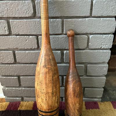 2 Vintage Wood Bowling Pins