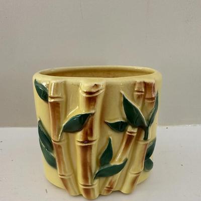 Set of 3 Yellow Ceramic Vases/Plaanters with Bamboo Motif