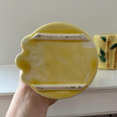 Set of 3 Yellow Ceramic Vases/Plaanters with Bamboo Motif