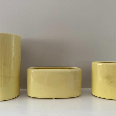 Set of 3 Yellow Ceramic Vases/Plaanters with Bamboo Motif