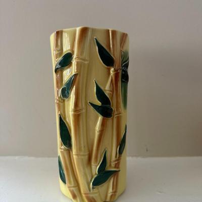 Set of 3 Yellow Ceramic Vases/Plaanters with Bamboo Motif