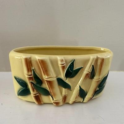 Set of 3 Yellow Ceramic Vases/Plaanters with Bamboo Motif