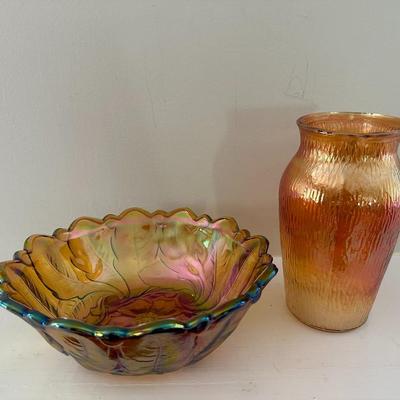 Carnival Glass Bowl & Vase