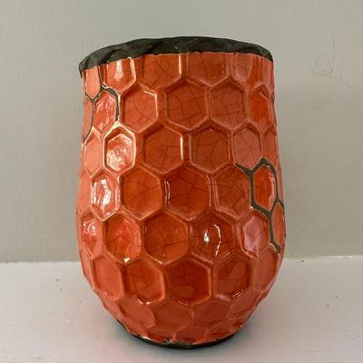 Orange Pottery and Slung Glass Vases - 5 Pcs